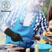 One Piece BBQ Gloves High Temperature Resistance Oven Mitts 800 Degrees Flame Resistant Barbecue Heat Insulation Microwave Gloves, Cut Resistant, Non-Slip Silicone BBQ Gloves For Kitchen, Grill, Camping, And Cookware - Black - View 8