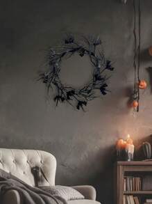 Halloween Wreath For Front Door, Halloween Black Garland Decorations, Artificial Black Twig Wreath With Glitter Bats, For Halloween Party, Porch, Front Door, Indoor, Outdoor, Farmhouse, Holiday Home Decor Halloween Decor Room Decor - Black - View 5
