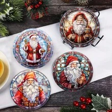 1 Set/500 Sets 4 Stücke/Set Weihnachtsmann, Weihnachtsglocke, Schneeflocke, Rentier, Weihnachtsbaum, Schneemann, Weihnachtspinguin Untersetzer, Polyester Gummi Untersetzer Set, ideal für Weihnachtsfeiern, Bars, Büros und Zuhause, für alle Anlässe, Größe: 10 cm x 10 cm