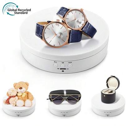 1个360度旋转展示架，带7.7英寸镜子，旋转速度和角度可调，适用于摄影、视频和产品展示（白色），也可作收纳架、抽屉分隔架、整理架、香水架、卧室收纳架、化妆架、化妆刷架、梳妆用品架，波西米亚风格，适合度假海滩、浴室系列、卧室系列，大容量