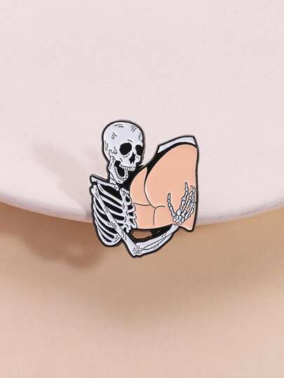 1pc Funny Bones Badge - Skeleton Holding Its Butt - Dark Humor Pin For Medical Students & Halloween Lovers