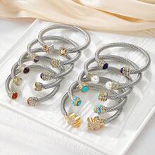 European & Americana Style Stainless Steel Cable Bracelet With Natural Stone Twisted Rope Ornament & Adjustable Cuff Titanium Steel Bracelet - Multicolor - View 9