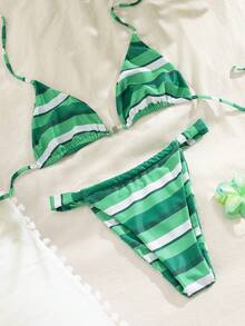 Bộ bikini nữ, áo tắm nữ buộc dây cổ hở lưng, họa tiết hoa sọc, chất liệu co giãn cao, thích hợp cho tiệc tùng, lễ hội âm nhạc, ngày Valentine, trang phục đi biển cho nữ, bộ bikini đi biển thanh lịch cho nữ, bộ đồ bơi 2 mảnh mùa hè cho nữ, đồ bơi nữ, trang phục nghỉ hè. - Nhiều màu - Xem 3