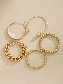 Set de 5 piezas de pulseras minimalistas punk vintage con cadena de monedas y flores, regalo para mujeres, adecuado para vacaciones, citas y uso diario