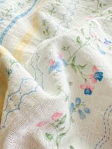 2/3pcs Floral & Plant Print Ruched Soft Bedding Set, Light Blue & Light Yellow, Sweet & Cute Student Style, Suitable For Twin, Full, Queen Size Beds, Spring/Summer - Multicolor - View 6