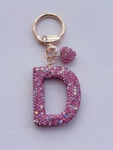 1 件粉色软陶瓷水钻镶嵌字母钥匙扣可爱个性吊坠女士包包配件汽车钥匙扣爱心装饰礼物送给妈妈和朋友情人节圣诞节万圣节配饰