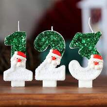 1 pieza/10 piezas Velas decorativas de Papá Noel verde con números del 0 al 9 para decorar pasteles, para fiestas de Navidad y cumpleaños, suministros de decoración de pasteles DIY, decoraciones navideñas, pijamas navideños, regalos de Navidad, decoración navideña