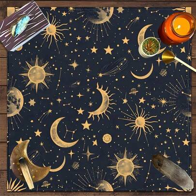1 pieza Mantel con diseño de sol y luna, tela de poliéster para altar, brujería, astrología, mantel para tarot, suministros de bruja, tapete de juego, mantel para tarot, decoración del hogar, mats para juegos de mesa, cartas de tarot, juegos de adivinación, diseño 2025