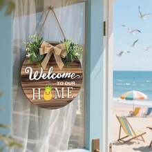 Interchangeable Welcome Home Sign,Seasonal Front Porch Door Decor With 15 Changeable Icons For Halloween /Christmas/Independence Day,Rustic Wood Wreaths Wall Hanger For Housewarming Gift - 歡迎圓牌 - 查看 6