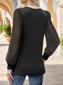 tooluck Long Sleeve Shirts For Women Tops Tunic Fall Crew Neck Clothes Black - 黑色 - 查看 2