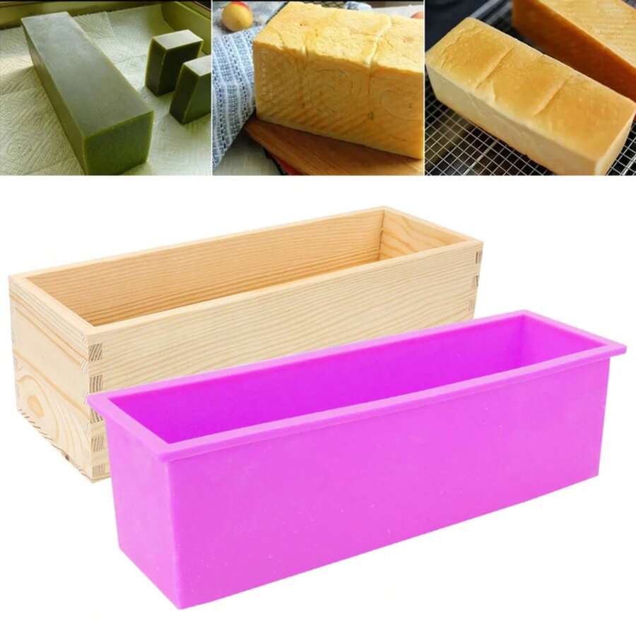 Silicone Soap Kitchen Tools Rectangular Handmade Baking Toast Cake Loaf With Wooden Box