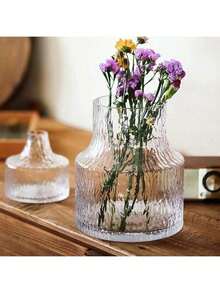 1pc Vintage Textured Glass Vase - Wide Mouth Flower Bouquet Container & Hydroponic Plant Display - Transparent Table Centerpiece For Home/Wedding Decor - Farmhouse Dining Accent, Boho Chic Shelf Styling, Rustic Wedding Reception Essential, Minimalist Living Room Decor, Water Culture Planter Home Decor Flower Vase - dày lên - Xem 4