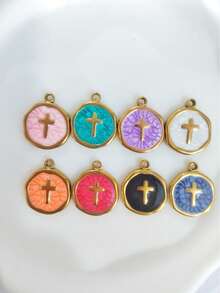 3/5/10个混色油滴形18K镀金不锈钢十字架DIY饰品吊坠，适用于项链、手链、配饰 - Cross - 查看 2