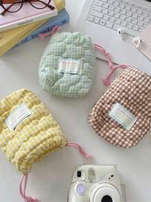 1pc Cute Quilted Camera Bag, CCD Storage Bag, Camera Bag, Soft Material, Anti-Drop & Dust-Proof, Compact Camera Pouch Suitable For Black Card Camera Storage, Minimalist & Portable, Anti-Drop & Scratch-Resistant, Multipurpose, Outdoor Use, Camera Accessory, Travel Essential, Cruise Essential, Dorm Essential, Birthday Gift, Bridesmaid Gift, Mother's Gift, Teacher's Gift, Back To School Gift, Plaid Charger Protective Case, Power Bank, Phone Charger, Digital Camera Accessory - Multicolor - View 3