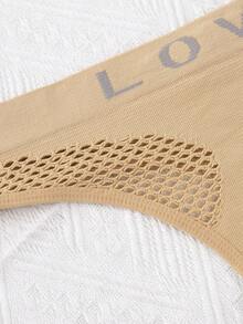 3 pièces Culottes sans couture de couleur unie avec lettres ajourées, sous-vêtements sexy et confortables pour un port quotidien pour femmes