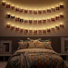 1 pieza Luces de cuerda con pinzas para fotos con pilas, luces de hadas LED de 10/20 clips, luces de cuerda LED de 1,5 m/3 m para colgar tarjetas de fotos en las paredes del dormitorio para decoraciones navideñas, de jardín, de Acción de Gracias, de boda, fiestas y decoración del hogar