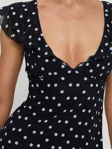 Women Y2k Dot Print Tank Mini Dress Flying Sleeve V Neck Ruffle Hem Bodycon Short Dress Summer Backless Slim Fit A-Line Going Out Dresses For Daily Party Club Wear - 黑色 - 查看 10