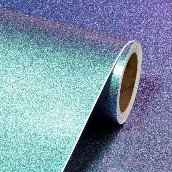 Glitter Wallpaper Peel And Stick Blue Teal Green Iridescent Glitter Contact Paper For Cabinets Drawers Countertops Wall Desk Counter Top Cover 15.8x78.8 Self Adhesive Vinyl Wrap For