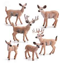 Simulation Christmas Forest Elk, Reindeer, White-Tailed Deer Animal Display Model Set Toys, Desk Display Solid Animal Model Reindeer