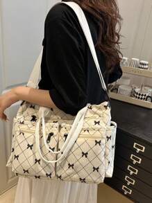 Fashionable Minimalist Large Capacity Multi-Pocket Shoulder Tote Bag, Suitable For School, Work, Travel And Business, Can Be Worn Crossbody - White - View 4