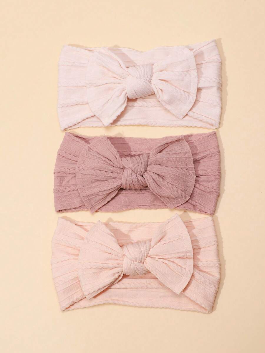 女士发带吸汗带3件套，新款时尚发饰，进口尼龙材质，提花编织蝴蝶结发带，适合美容和休闲场合，秋季配饰，秋冬季度假穿搭，女士优雅围巾，女士头巾，柔软头巾 - 粉紅色系3件套 - 查看 1