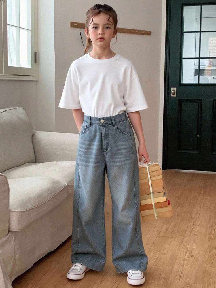 DAZY Tween Girl Casual Distressed Wide Leg Jeans,Back To School Clothes,Fall Clothes - Medium Wash - View 4