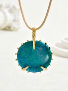 1 件女式复古金色波西米亚风格超大几何树脂吊坠项链，适合送礼、母亲节、日常佩戴 - 金黃色 - 查看 3