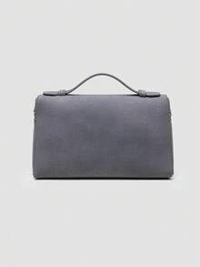 1 件纯色荔枝纹 PU 方形斜挎包，女士小钱包，适合日常时尚搭配和外出 - Iron Gray - 查看 4