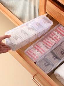 1pc Multi-Functional Plastic Socks, Underwear, Spice Organizer Box, Stackable Compartment Storage Box For Cables, Closet Organizer Box With Flip Cover, Dust-Proof - Clear - View 6