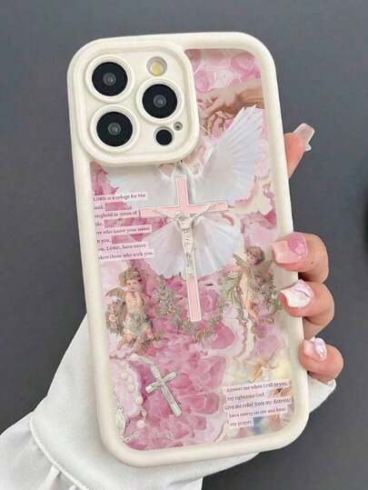 Cross & Slogan Printed Thick Shock-Proof Full Coverage Phone Case, Compatible With ,  11,  14 Pro Max,  13 Pro,  15/15 Plus/15 Pro/15 Pro Max/12/12 Pro/12 Pro Max/14/14 Pro/13 Pro Max And Other ModelsFOR-YOUR-BELOVED-PHONEChristmas Gifts