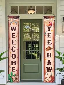 2 件/套牛仔主题门横幅、迎宾门廊横幅、狂野西部牛仔派对装饰、Yee Haw 棕色牛仔帽图案聚酯纤维生日悬挂横幅、西部牛仔背景悬挂装饰、完美装饰生日派对的背景布、生日派对房间墙壁装饰、拍照亭道具、节日装饰、户外装饰、悬挂装饰、派对礼品 - 牛仔門聯 - 查看 8