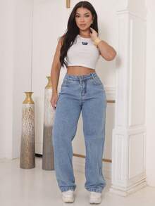 Women's Jeans - 淺色水洗藍 - 查看 1