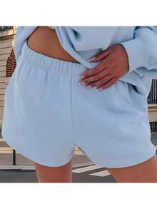 Women Athletic Shorts Loose Fit Solid Color Drawstring Sweatshorts For Yoga Running - Màu xanh nhạt - Xem 4