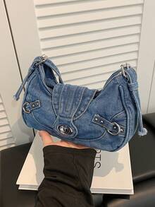 حقيبة هلال مزينة بالزوايا الحديثة Y2K، حقيبة كتف متعددة الاستخدامات للنساء مناسبة للجينز، محفظة حقيبة الكتف، مناسبة للتسوق والتنقل.