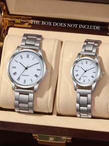 2pcs Fashionable Business Casual Men's And Women's Versatile Round Face Steel Strip Quartz Watch, Couple Gift Set; Suitable For Holidays And Daily Wear By Couples