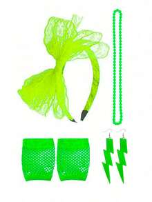 4pcs/Set 80s Women Retro Accessories Including Lace Headband, Lightning Earrings, Gloves, Necklace, Suitable For Cosplay, Halloween Party Dress Up - Multicolor - View 2