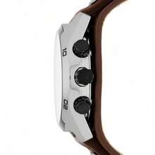 Fossil Coachman 计时码表男士休闲石英表 CH2890 皮革表带和白色圆形表盘手表适合日常佩戴，送给男士男朋友的生日礼物 - 白色 - 查看 3