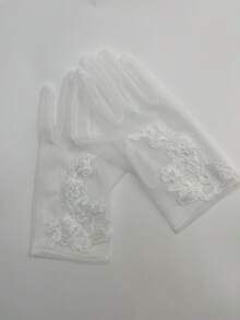 1 Pair Of White Short Lace Bridal Gloves Autumn Accessories - White - View 8