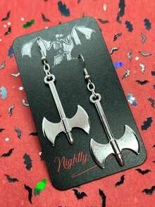 suteyi 1 par de pendientes de espada oscura de Halloween, pendientes de hacha de batalla y hoz, pendientes góticos - Plateado - Ver 12
