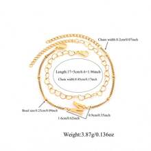 2Pcs/Set Simple Classic Initial Golden Stainless Steel Heart Chain Layered Chain Bracelets For Women