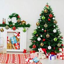 12pcs Classic Christmas Ornaments, 6cm Round Plastic Hanging Balls For Christmas Tree Decoration, Festive Holiday Decor For Wedding, Thanksgiving, Halloween, Valentine's Day - No Feathers, Christmas Party Decorations