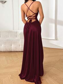 WOWDARK Summer Dress, Wine Red, Fashion Square Neck Ruffle Tie-Back Elegant Party Dress For Women, Suitable For Valentine's Day, Dates, Gatherings, Parties, Travel, Vacation, Beach - Burgundy - View 7