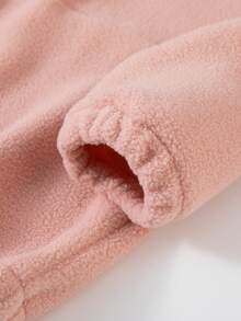 Set de 2 piezas de sudadera y pantalones de felpa para niñas, conjunto informal de cuello alto, cálido, suave y cómodo para otoño/invierno