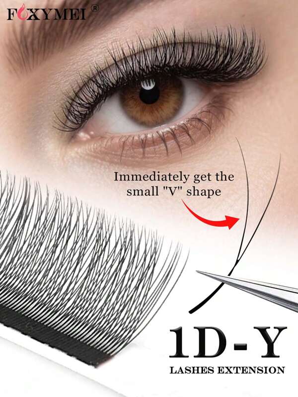 FOXYMEI 1200 piezas Extensiones de pestañas individuales en forma de Y, rizo B/C/D, mini flor esponjosa, puntas sencillas 2D YY, pestañas postizas naturales de alta calidad, material importado talla grande suave y ligero para salón de belleza