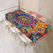 1pc Bohemian Mandala Tablecloth - Vibrant Multicolor Rectangular Polyester Fabric, Suitable For Restaurant, Kitchen, Picnic Decor And Gifts, Durable Woven Decorative Tablecloth, Kitchen Dining Table Accessory, Woven Textile - Multicolor - View 12