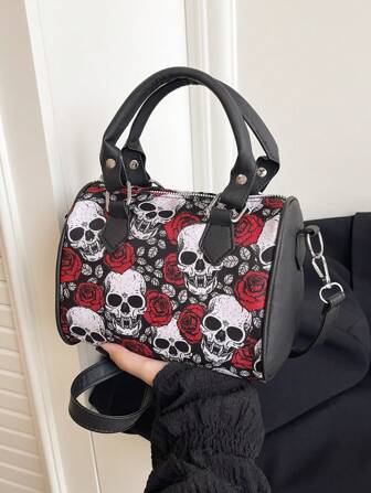Élément de crâne d'Halloween, nouveau sac à bandoulière en cuir souple de haute qualité, grande capacité, artistique, décontracté, minimaliste, léger et polyvalent. Colorblock, mou, imprimé crâne, sangle réglable. Convient pour les voyages, les achats, les sorties, les cadeaux pour femmes, les adolescentes, les étudiantes, les débutants et les cols blancs. Adapté pour le bureau, l'école, le travail, les déplacements, l'extérieur, les voyages, les sorties.