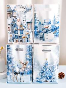 10/20/50pcs Festive Christmas Plastic Loot Bags Blue Santa Snowman Tree Reindeer Pattern Gift Bags Ideal For Holiday Parties & Christmas Celebrations Durable Xmas Treat Bags Christmas Decor 2025 Multipurpose Present Bags New Year 2026 Gift Wrapping Supplies Christmas Christmas Decorations Christmas Pajamas Christmas Gifts Christmas Decor