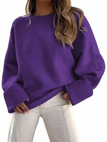 Women's Oversized Sweaters Fuzzy Chunky Warm Pullover Sweater - 紫色 - 查看 1