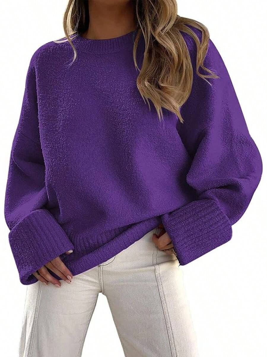 Women's Oversized Sweaters Fuzzy Chunky Warm Pullover Sweater - 紫色 - 查看 1
