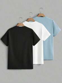 Kit Of 3 Men's Plain T-Shirts Casual Shirt 100% Cotton Versatile Comfortable Sports Unisex Blouse New Release - màu đen - Xem 1